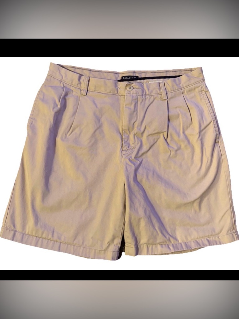 Nautica pleated light kaki shorts men’s 36 preppy classic club resort golf beach